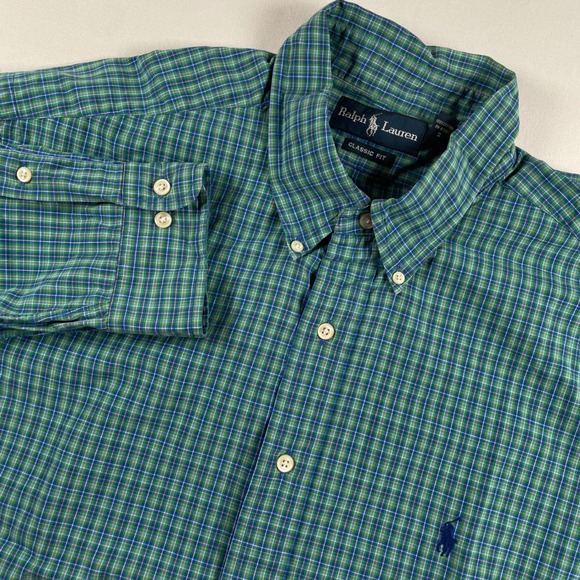 Ralph Lauren XXL Plaid Shirt Green Blue Classic Fit Button Down - Picture 1 of 7